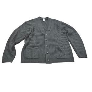 John Blair Men’s Cable Knit Grandpa Cardigan Sweater 2XL Black Button Pockets